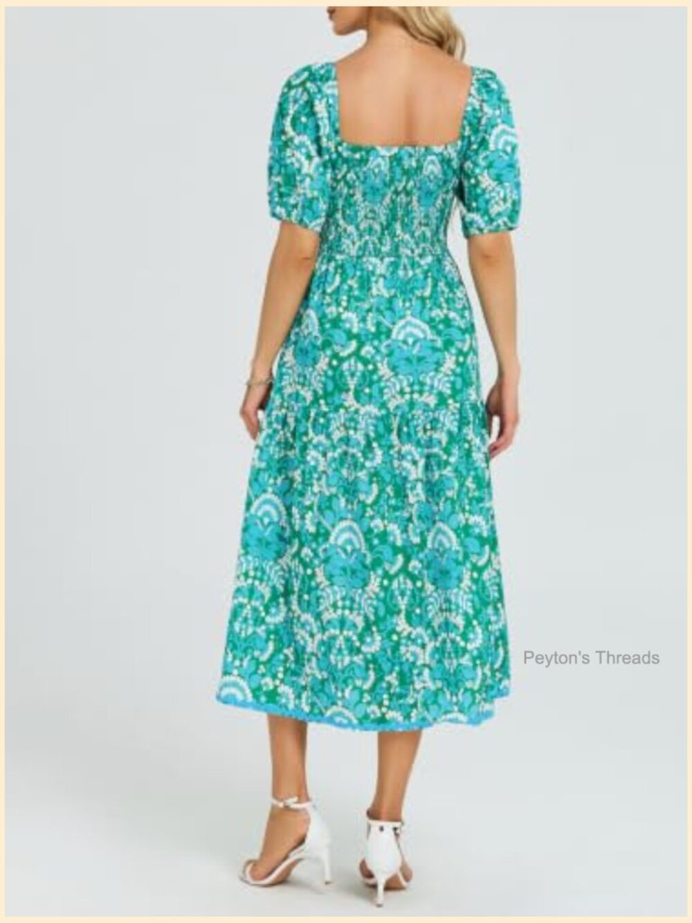 Boho Floral Print Square Neck Ruffle Swing Beach Vacation Maxi Dress - Picture 2 of 6